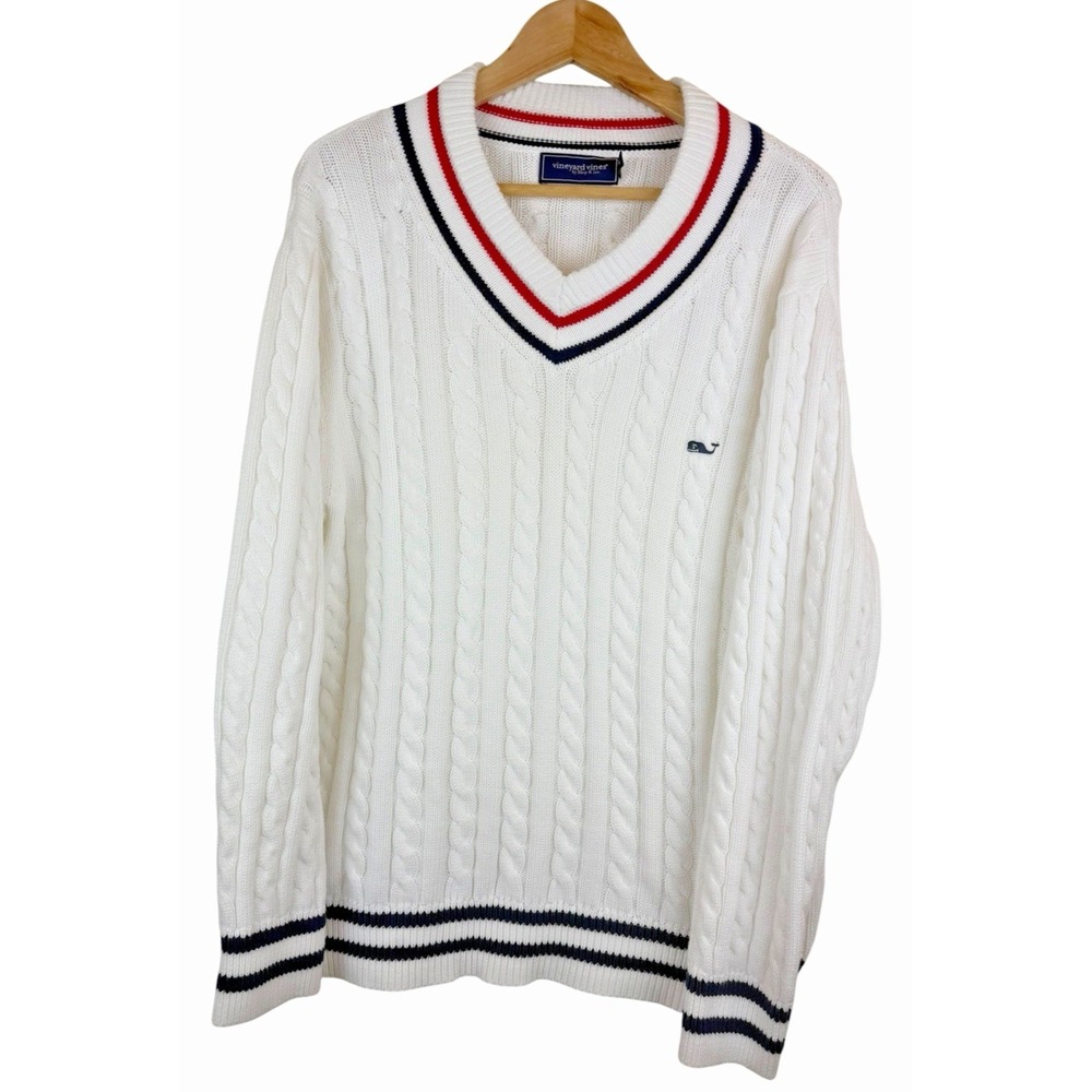 Vineyard Vines Heritage Americana Tennis Sweater Men L Pickleball Varsity V Neck